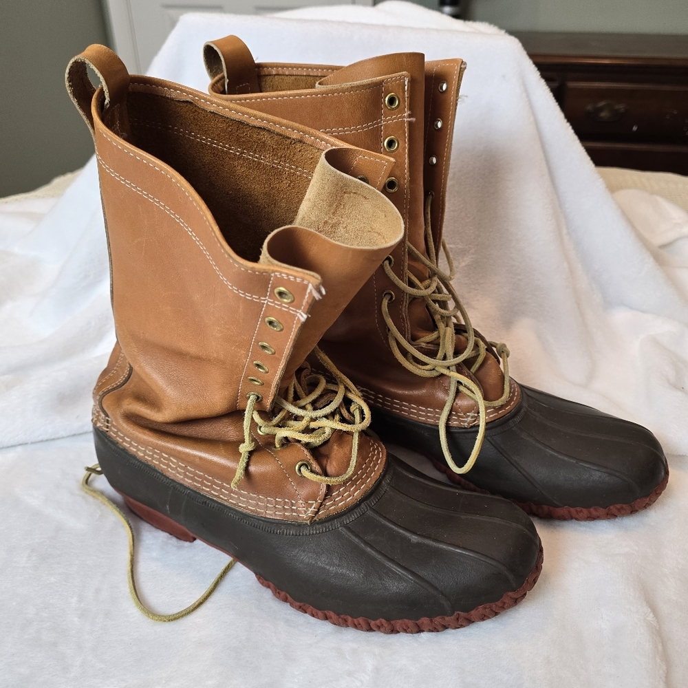 LL Bean Maine Hunting Shoe Tan Leather Brown Rubber Boots Bean-Boots Size 12